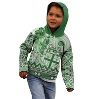 Vintage Bula Fiji Personalised Kid Hoodie Green Hibiscus Tapa Pattern LT9 - Polynesian Pride