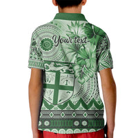 Vintage Bula Fiji Personalised Kid Polo Shirt Green Hibiscus Tapa Pattern LT9 - Polynesian Pride