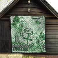 Vintage Bula Fiji Personalised Quilt Green Hibiscus Tapa Pattern LT9 - Polynesian Pride