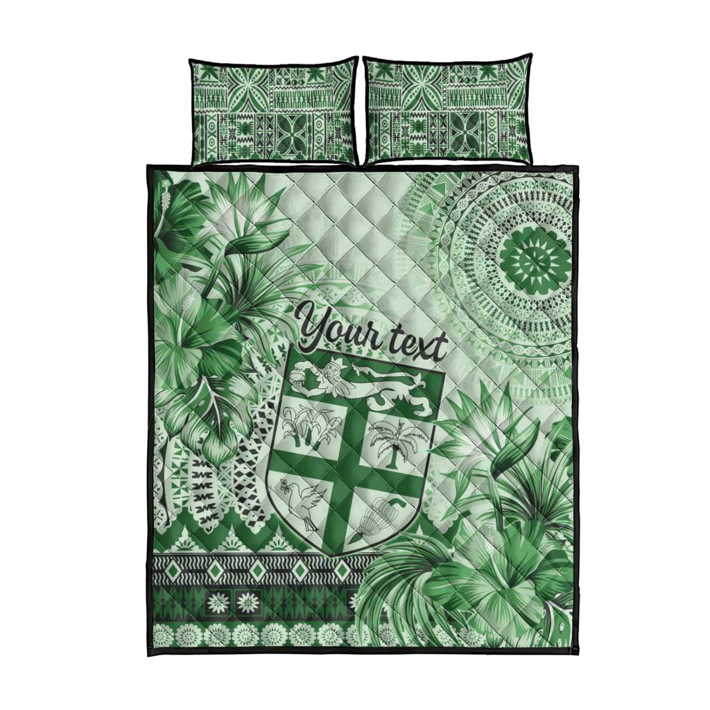 Vintage Bula Fiji Personalised Quilt Bed Set Green Hibiscus Tapa Pattern LT9 - Polynesian Pride
