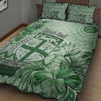 Vintage Bula Fiji Personalised Quilt Bed Set Green Hibiscus Tapa Pattern LT9 - Polynesian Pride