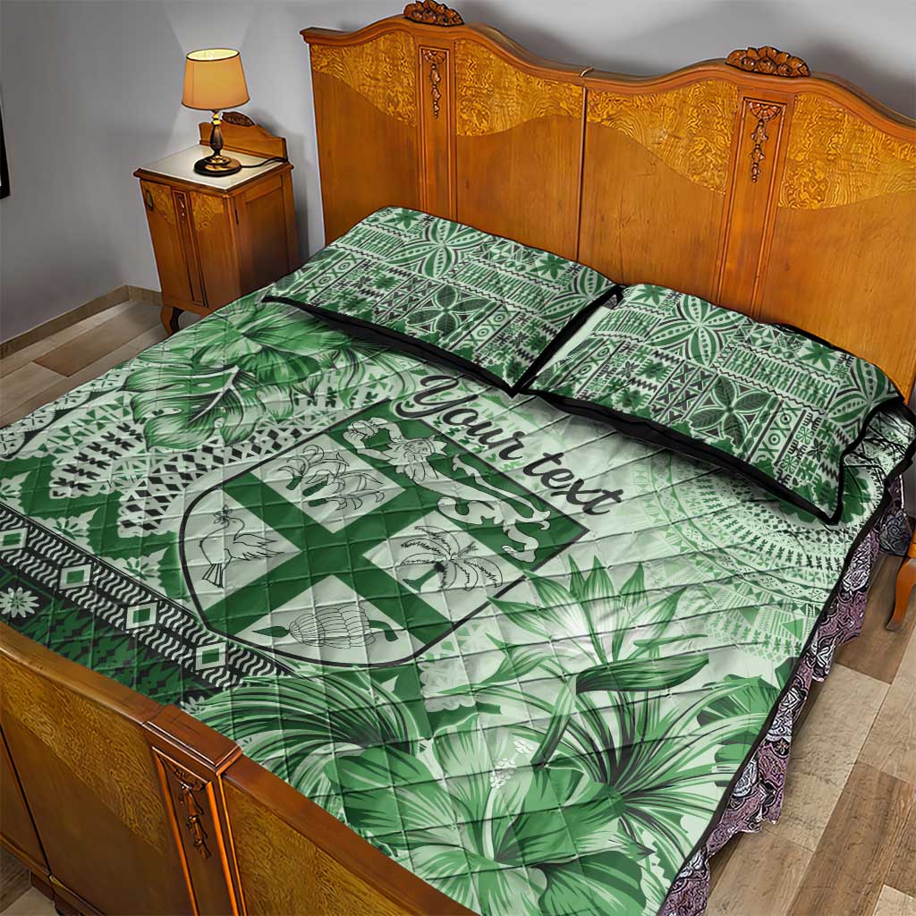 Vintage Bula Fiji Personalised Quilt Bed Set Green Hibiscus Tapa Pattern LT9 - Polynesian Pride