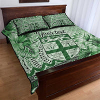 Vintage Bula Fiji Personalised Quilt Bed Set Green Hibiscus Tapa Pattern LT9 - Polynesian Pride