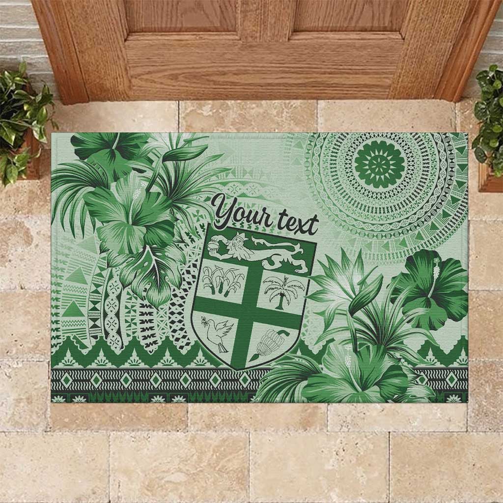 Vintage Bula Fiji Personalised Rubber Doormat Green Hibiscus Tapa Pattern LT9 Green - Polynesian Pride
