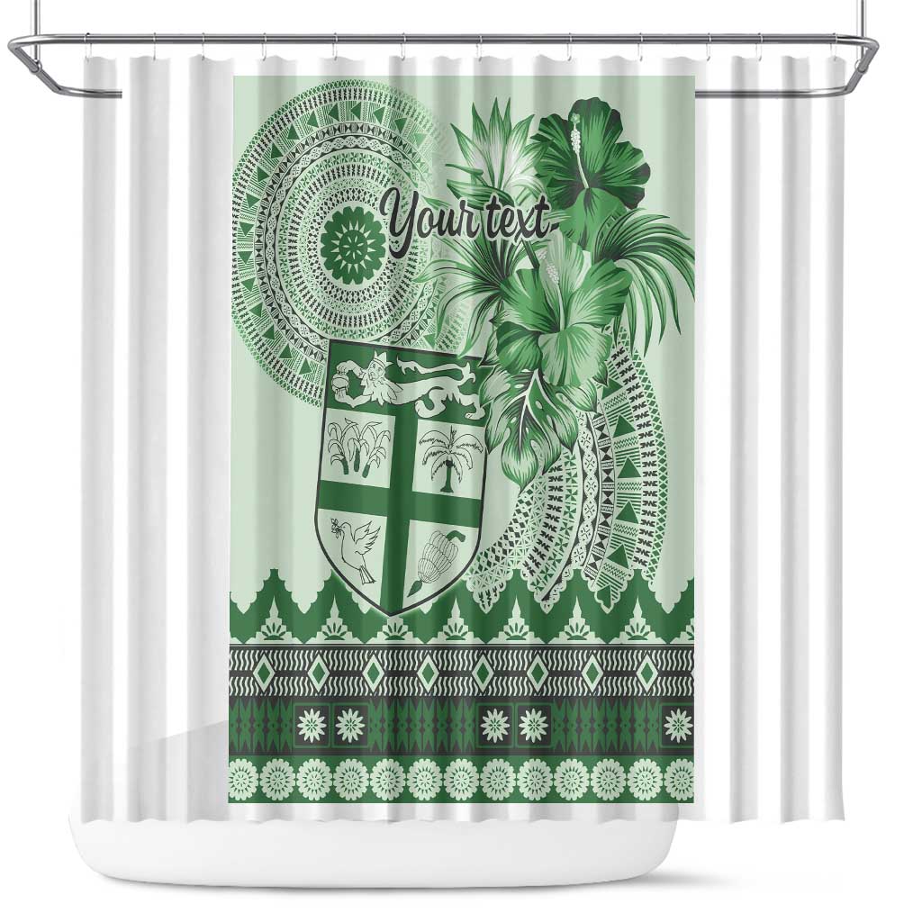 Vintage Bula Fiji Personalised Shower Curtain Green Hibiscus Tapa Pattern