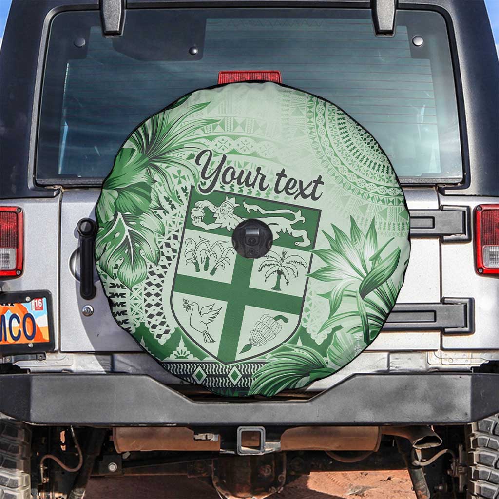 Vintage Bula Fiji Personalised Spare Tire Cover Green Hibiscus Tapa Pattern LT9 Green - Polynesian Pride