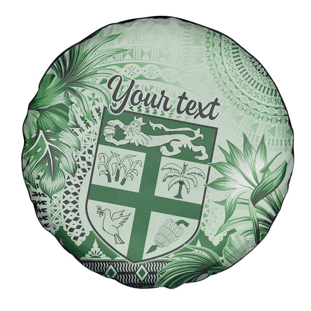 Vintage Bula Fiji Personalised Spare Tire Cover Green Hibiscus Tapa Pattern LT9 - Polynesian Pride