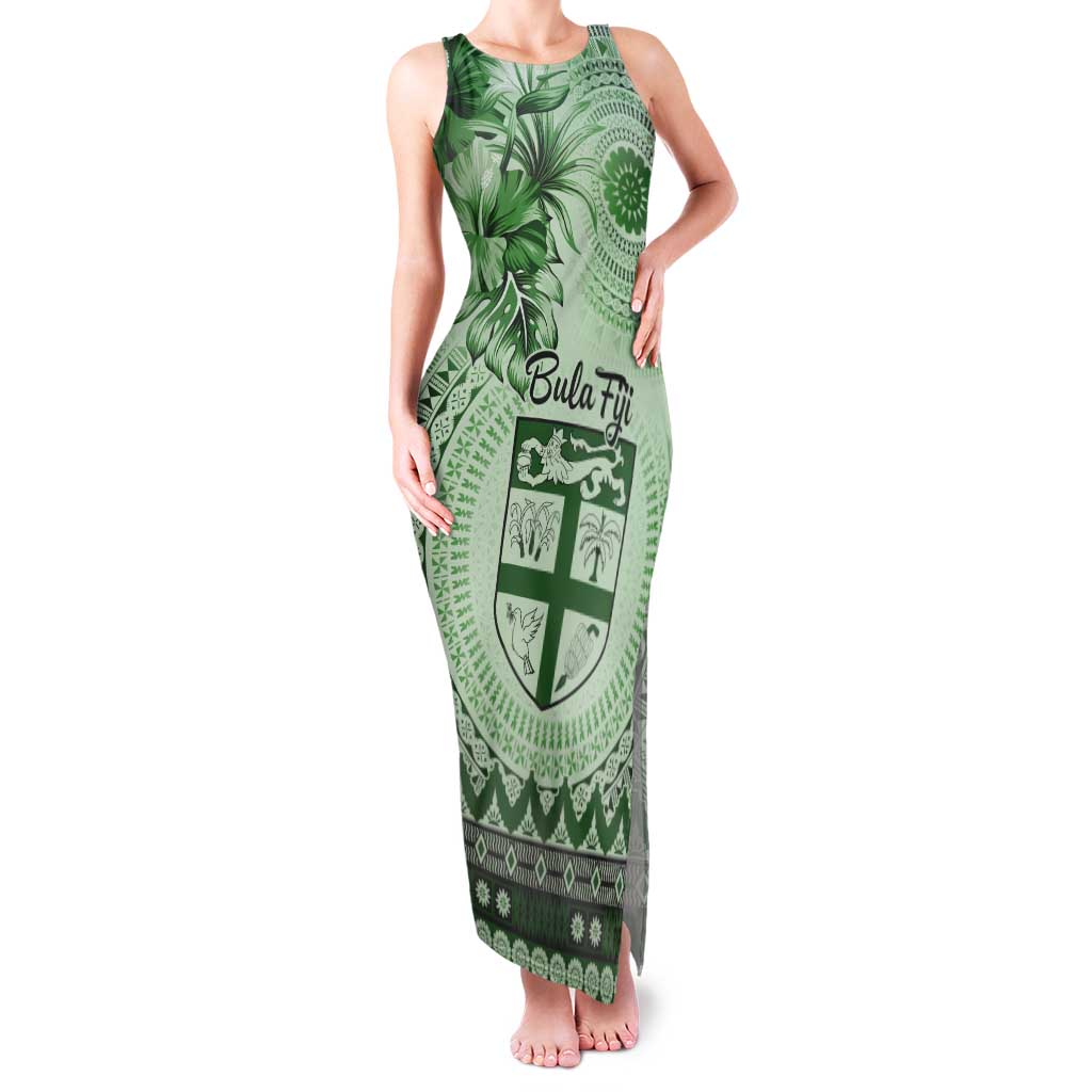 Vintage Bula Fiji Personalised Tank Maxi Dress Green Hibiscus Tapa Pattern LT9 Women Green - Polynesian Pride