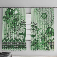 Vintage Bula Fiji Personalised Window Curtain Green Hibiscus Tapa Pattern LT9 With Hooks Green - Polynesian Pride