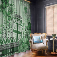 Vintage Bula Fiji Personalised Window Curtain Green Hibiscus Tapa Pattern LT9 - Polynesian Pride