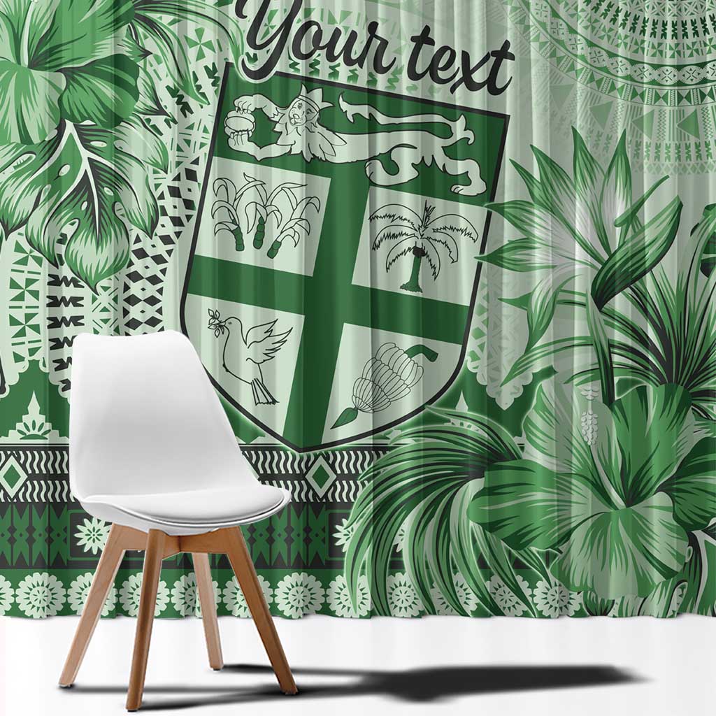 Vintage Bula Fiji Personalised Window Curtain Green Hibiscus Tapa Pattern LT9 - Polynesian Pride