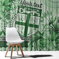 Vintage Bula Fiji Personalised Window Curtain Green Hibiscus Tapa Pattern LT9 - Polynesian Pride