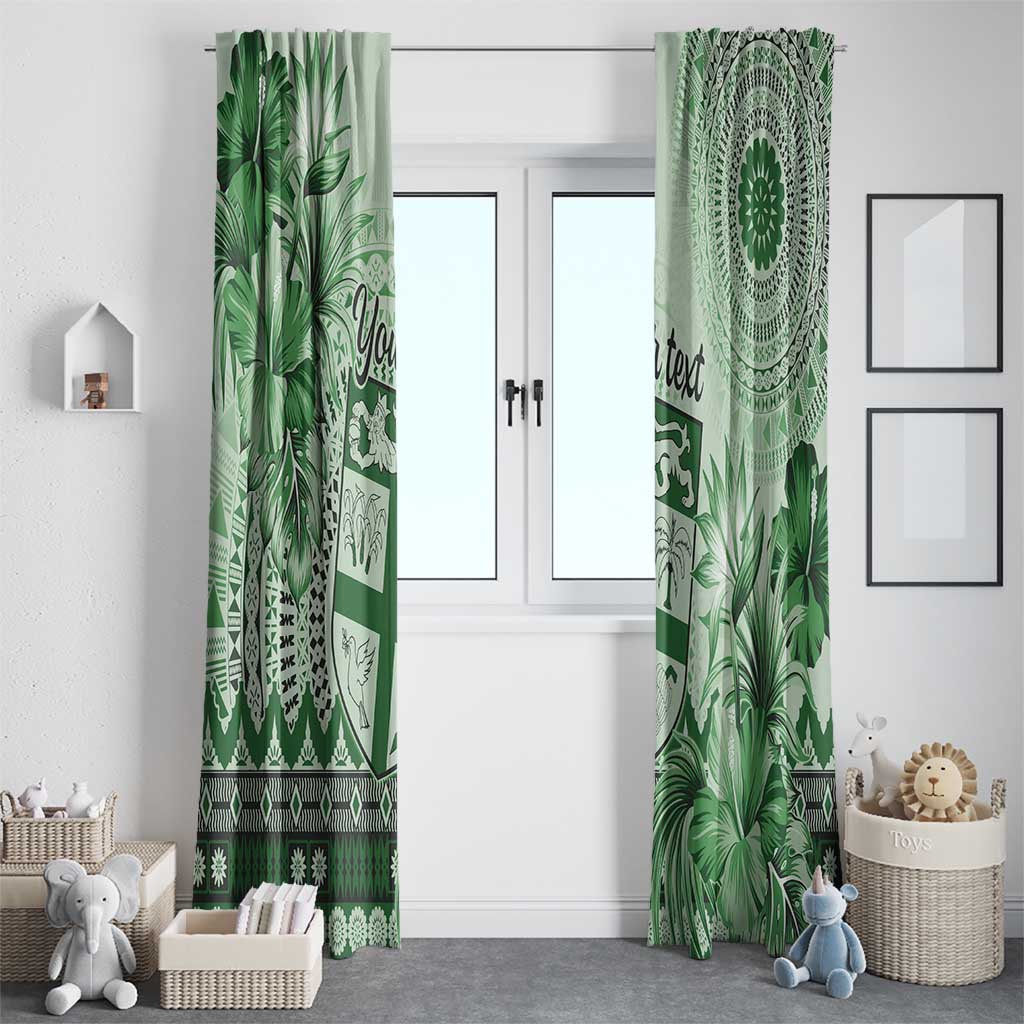 Vintage Bula Fiji Personalised Window Curtain Green Hibiscus Tapa Pattern LT9 - Polynesian Pride