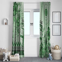 Vintage Bula Fiji Personalised Window Curtain Green Hibiscus Tapa Pattern LT9 - Polynesian Pride