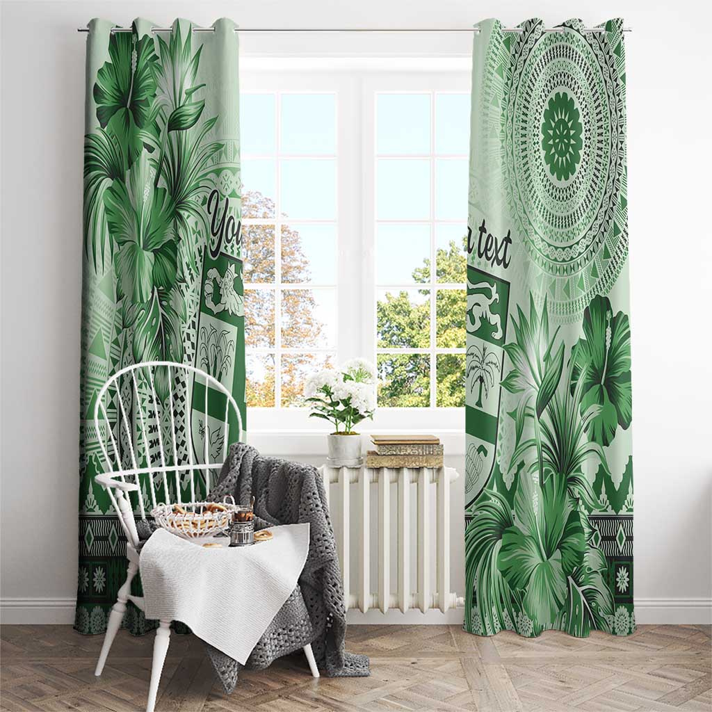 Vintage Bula Fiji Personalised Window Curtain Green Hibiscus Tapa Pattern LT9 - Polynesian Pride