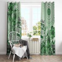 Vintage Bula Fiji Personalised Window Curtain Green Hibiscus Tapa Pattern LT9 - Polynesian Pride
