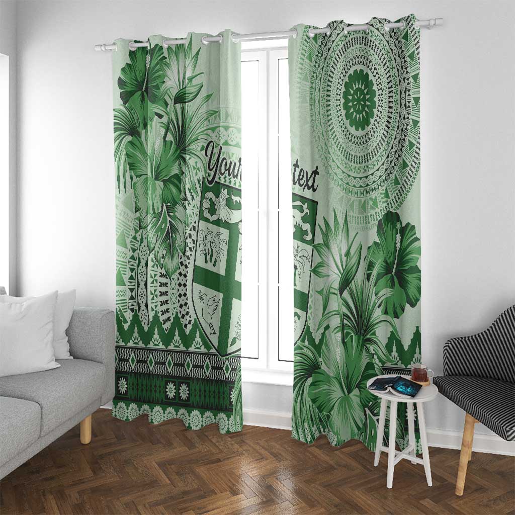 Vintage Bula Fiji Personalised Window Curtain Green Hibiscus Tapa Pattern LT9 With Grommets Green - Polynesian Pride