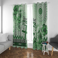 Vintage Bula Fiji Personalised Window Curtain Green Hibiscus Tapa Pattern LT9 With Grommets Green - Polynesian Pride
