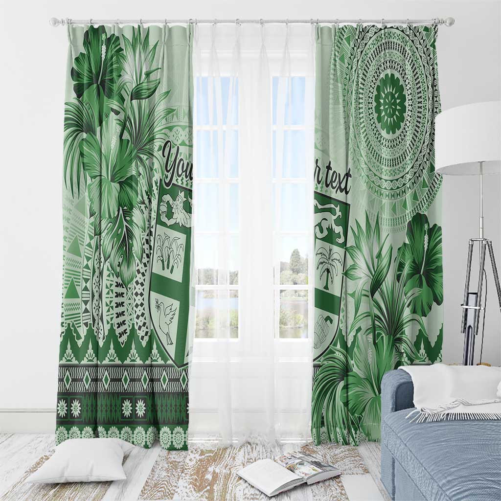 Vintage Bula Fiji Personalised Window Curtain Green Hibiscus Tapa Pattern LT9 - Polynesian Pride