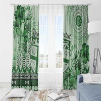 Vintage Bula Fiji Personalised Window Curtain Green Hibiscus Tapa Pattern LT9 - Polynesian Pride