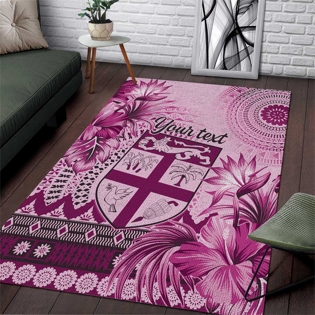 Vintage Bula Fiji Personalised Area Rug Pink Hibiscus Tapa Pattern LT9 Pink - Polynesian Pride