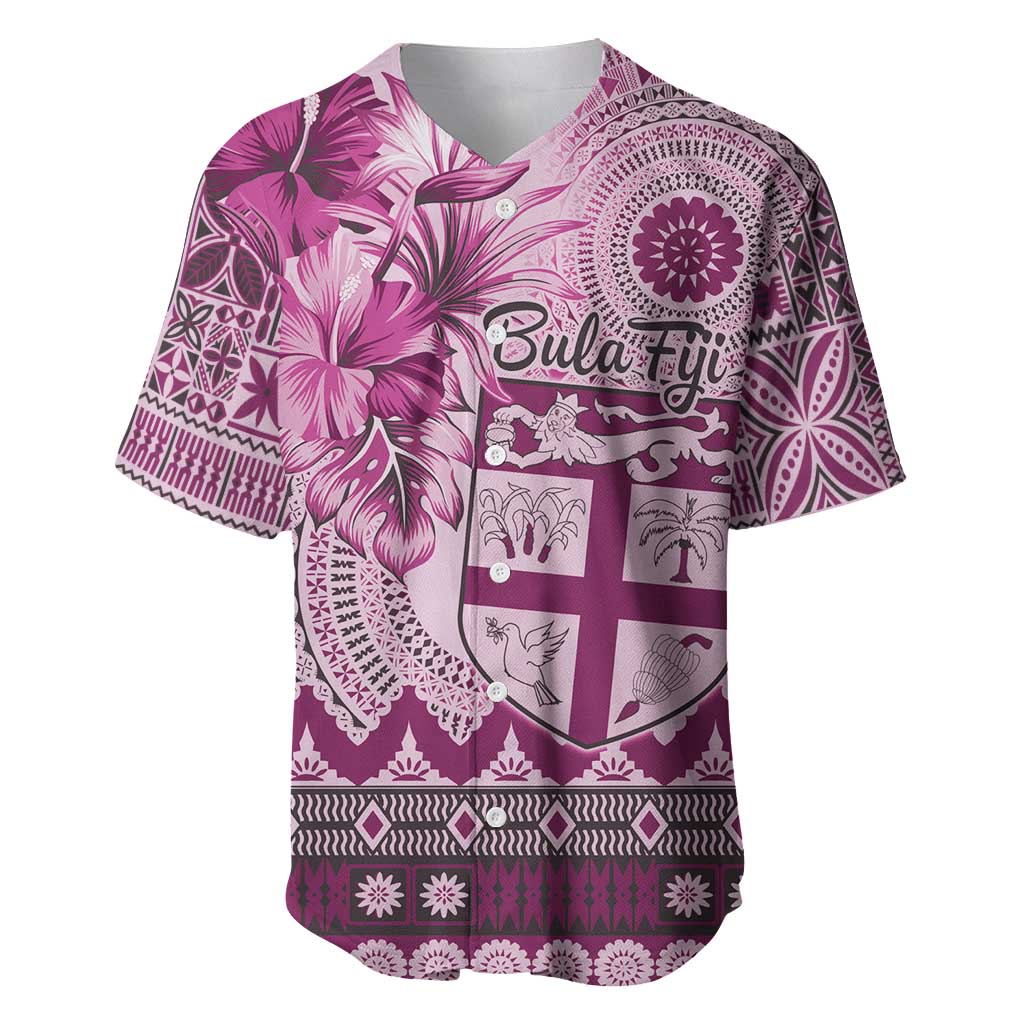 Vintage Bula Fiji Personalised Baseball Jersey Pink Hibiscus Tapa Pattern LT9 Pink - Polynesian Pride