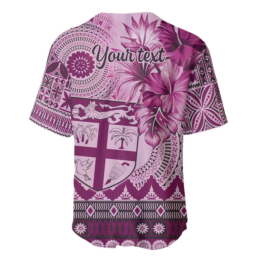 Vintage Bula Fiji Personalised Baseball Jersey Pink Hibiscus Tapa Pattern LT9 - Polynesian Pride