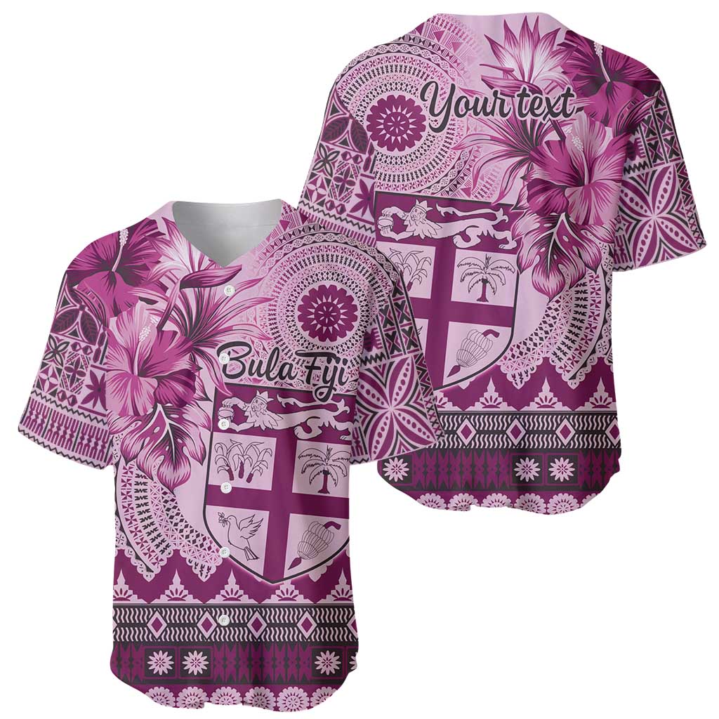 Vintage Bula Fiji Personalised Baseball Jersey Pink Hibiscus Tapa Pattern LT9 - Polynesian Pride