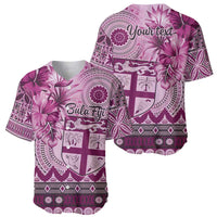 Vintage Bula Fiji Personalised Baseball Jersey Pink Hibiscus Tapa Pattern LT9 - Polynesian Pride