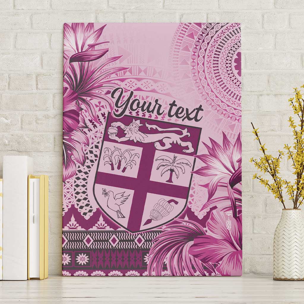 Vintage Bula Fiji Personalised Canvas Wall Art Pink Hibiscus Tapa Pattern LT9 Without Frame Pink - Polynesian Pride