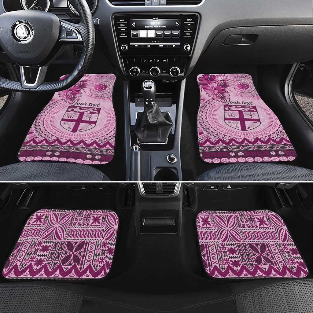 Vintage Bula Fiji Personalised Car Mats Pink Hibiscus Tapa Pattern LT9 Set 4pcs Pink - Polynesian Pride