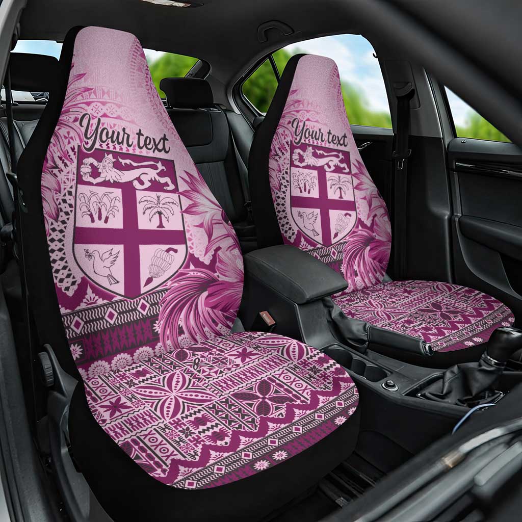 Vintage Bula Fiji Personalised Car Seat Cover Pink Hibiscus Tapa Pattern LT9 One Size Pink - Polynesian Pride