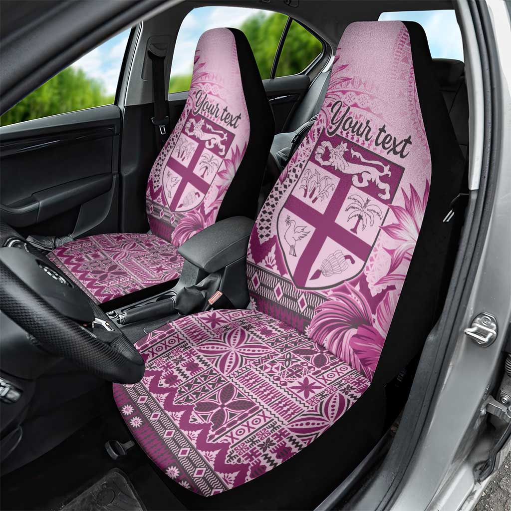 Vintage Bula Fiji Personalised Car Seat Cover Pink Hibiscus Tapa Pattern LT9 - Polynesian Pride