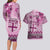 Vintage Bula Fiji Personalised Couples Matching Long Sleeve Bodycon Dress and Hawaiian Shirt Pink Hibiscus Tapa Pattern