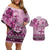 Vintage Bula Fiji Personalised Couples Matching Off Shoulder Short Dress and Hawaiian Shirt Pink Hibiscus Tapa Pattern