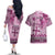 Vintage Bula Fiji Personalised Couples Matching Off The Shoulder Long Sleeve Dress and Hawaiian Shirt Pink Hibiscus Tapa Pattern