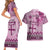 Vintage Bula Fiji Personalised Couples Matching Short Sleeve Bodycon Dress and Hawaiian Shirt Pink Hibiscus Tapa Pattern