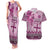 Vintage Bula Fiji Personalised Couples Matching Tank Maxi Dress and Hawaiian Shirt Pink Hibiscus Tapa Pattern