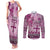 Vintage Bula Fiji Personalised Couples Matching Tank Maxi Dress and Long Sleeve Button Shirt Pink Hibiscus Tapa Pattern