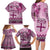 Vintage Bula Fiji Personalised Family Matching Long Sleeve Bodycon Dress and Hawaiian Shirt Pink Hibiscus Tapa Pattern