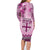 Vintage Bula Fiji Personalised Family Matching Long Sleeve Bodycon Dress and Hawaiian Shirt Pink Hibiscus Tapa Pattern