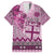 Vintage Bula Fiji Personalised Family Matching Short Sleeve Bodycon Dress and Hawaiian Shirt Pink Hibiscus Tapa Pattern