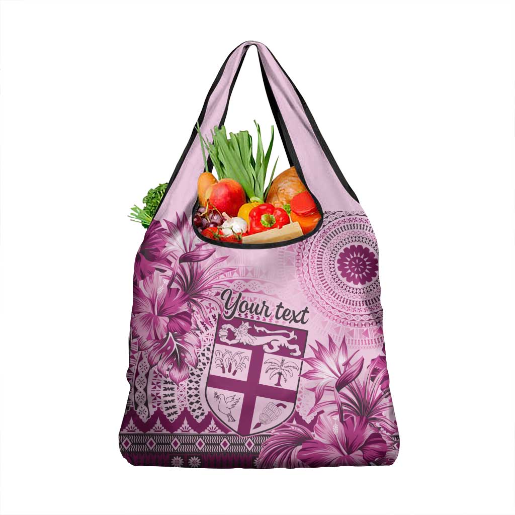 Vintage Bula Fiji Personalised Grocery Bag Pink Hibiscus Tapa Pattern LT9 1-pack One Size Pink - Polynesian Pride