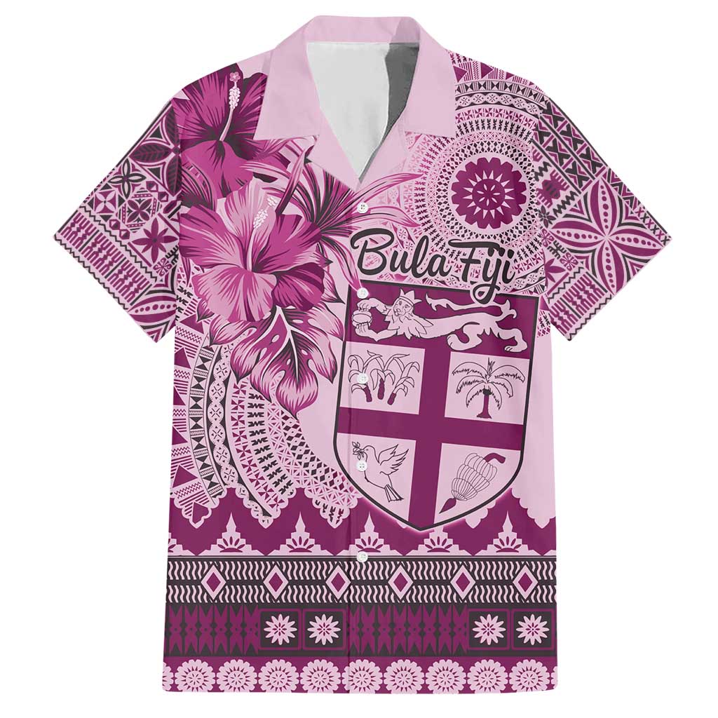 Vintage Bula Fiji Personalised Hawaiian Shirt Pink Hibiscus Tapa Pattern LT9 Pink - Polynesian Pride
