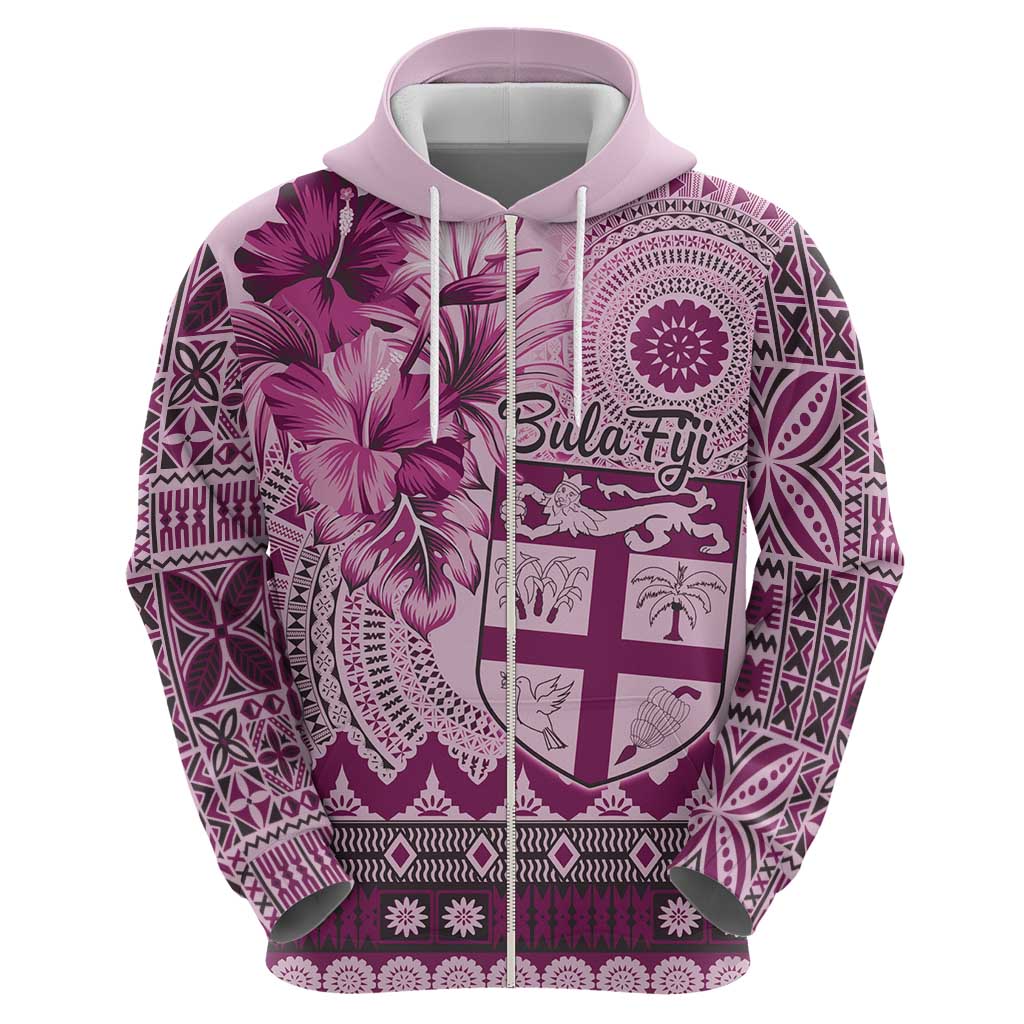 Vintage Bula Fiji Personalised Hoodie Pink Hibiscus Tapa Pattern LT9 - Polynesian Pride