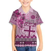 Vintage Bula Fiji Personalised Kid Hawaiian Shirt Pink Hibiscus Tapa Pattern LT9 Kid Pink - Polynesian Pride