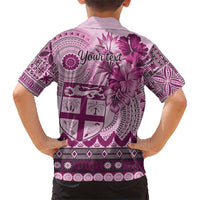 Vintage Bula Fiji Personalised Kid Hawaiian Shirt Pink Hibiscus Tapa Pattern LT9 - Polynesian Pride
