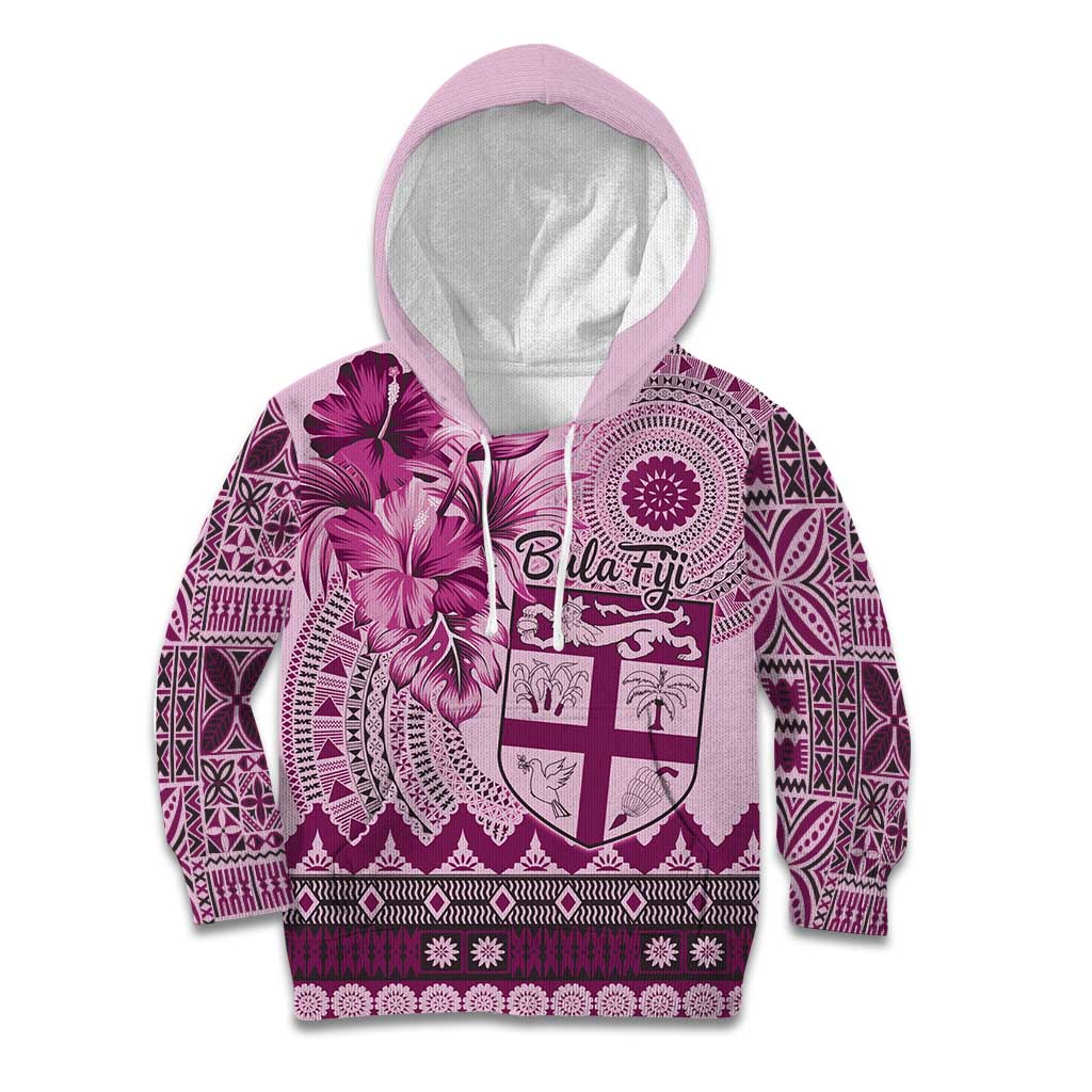 Vintage Bula Fiji Personalised Kid Hoodie Pink Hibiscus Tapa Pattern LT9 Hoodie Pink - Polynesian Pride