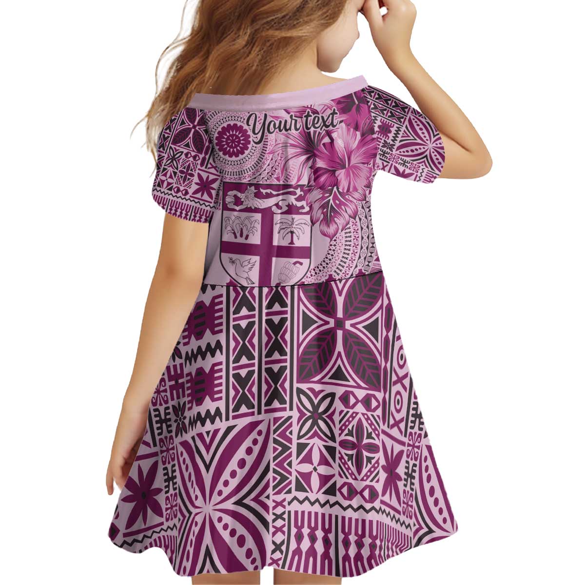 Vintage Bula Fiji Personalised Kid Short Sleeve Dress Pink Hibiscus Tapa Pattern LT9 - Polynesian Pride