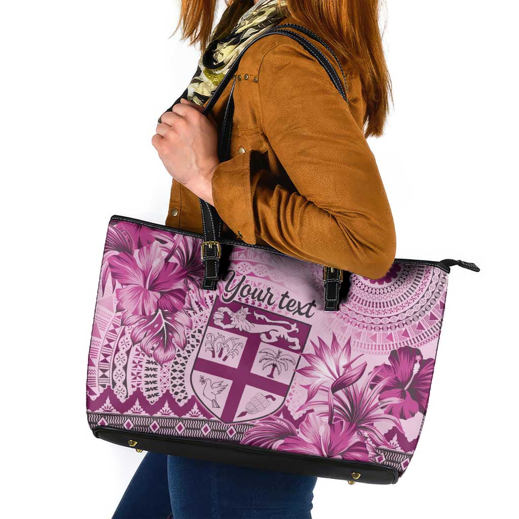 Vintage Bula Fiji Personalised Leather Tote Bag Pink Hibiscus Tapa Pattern LT9 Pink - Polynesian Pride